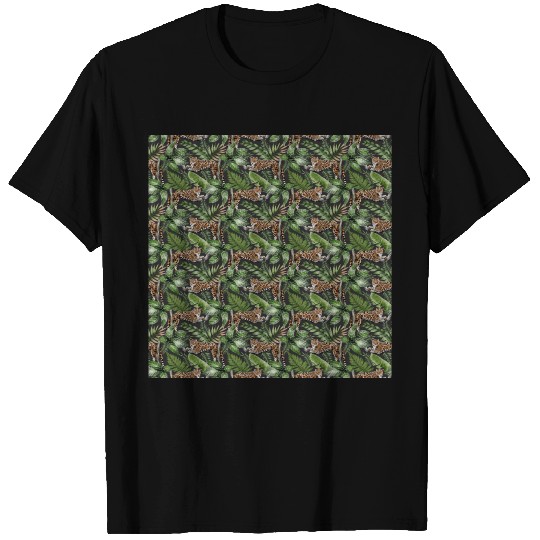 Rain Forest Leopard Leaves Pattern T Shirts