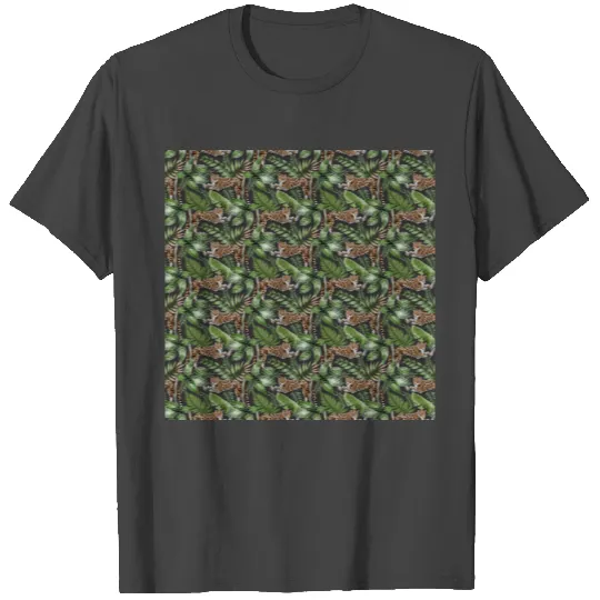 Rain Forest Leopard Leaves Pattern T Shirts