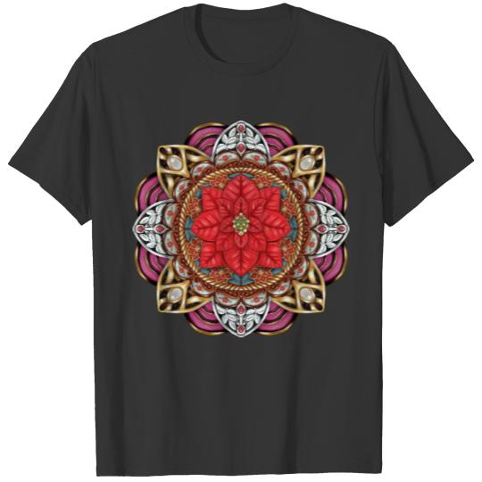 Poinsettia Mandala T Shirts