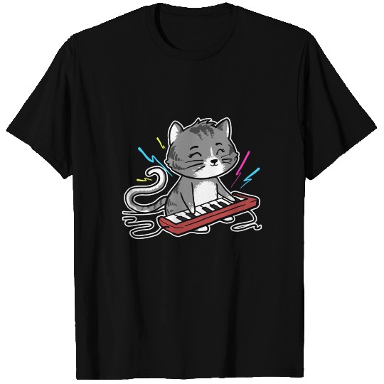 Cute Kawaii Cat Playing Keyboard Piano Cat Lover T Shirts