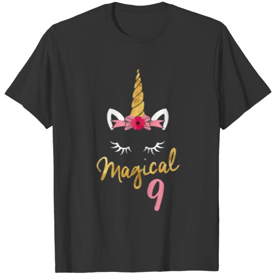 9th Birthday Party Gift Unicorn T Shirts for Girls Ag