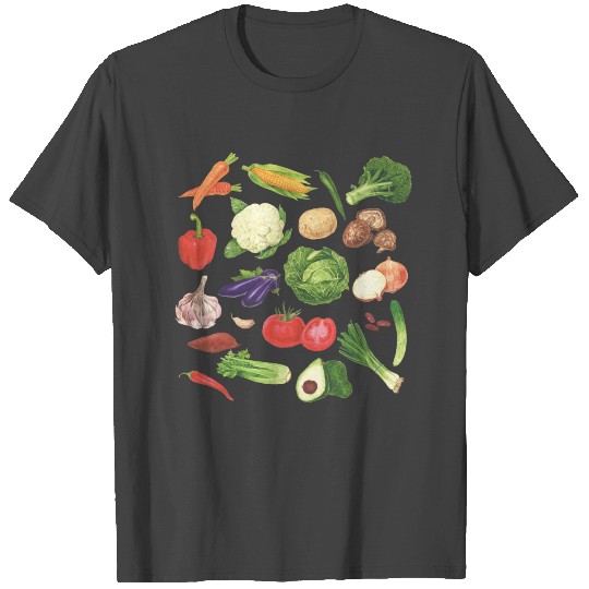 Vegetable-Carrot, Garlic, Broccoli, Tomato T Shirts