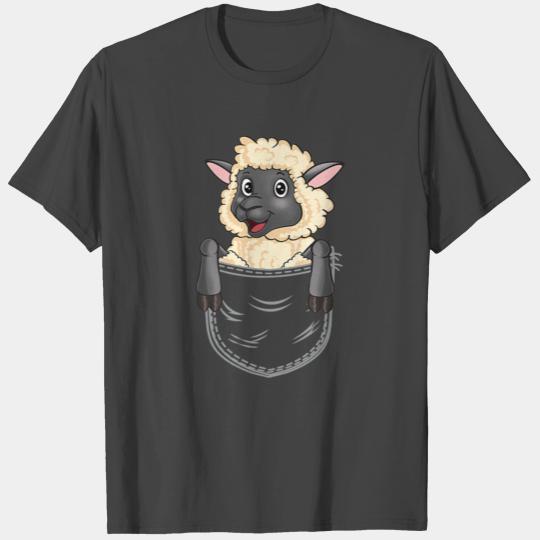 Sheep in breast pocket lamb bag funny Farmer T Shi T Shirts