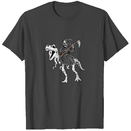 Grim Reaper Riding Dinosaur T rex T Shirts