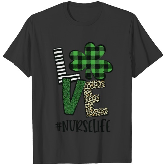 Love Nurse Life Cute St Patrick Day Plaid Shamrock T Shirts