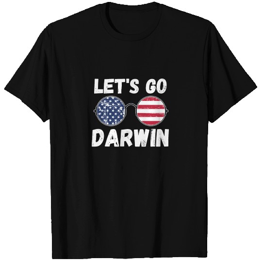 Let's Go Darwin American Flag Sunglasses Funny T Shirts