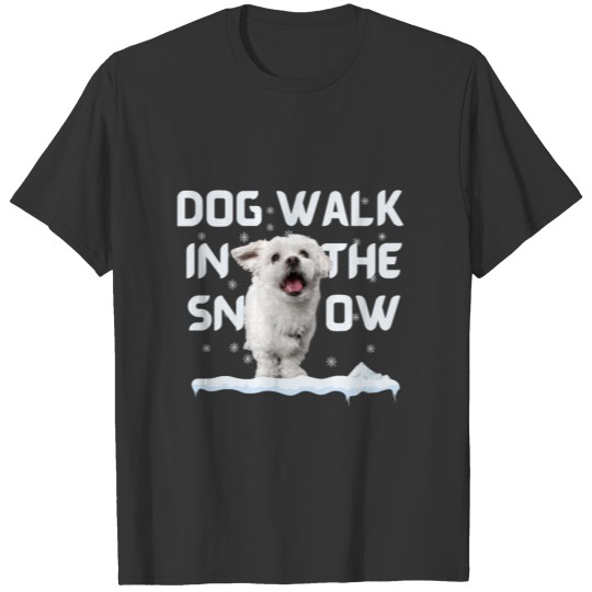 dog walking in snow T-shirt