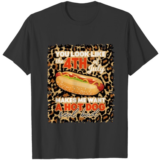 4th of July Hot Dog Leopard T Shirts