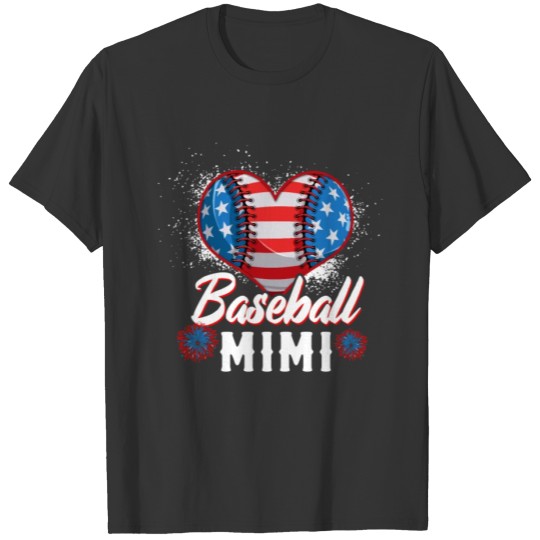 Baseball Mimi 4th of July Flag Heart T Shirts