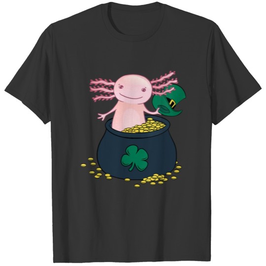 Axolotl Lucky Pot Of Gold Shamrock St Patricks Day T-shirt