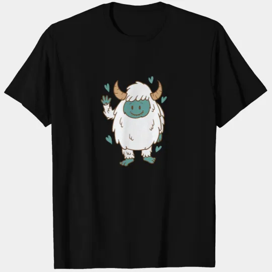 Yeti waving Snowman Creature Footprints T Shirts