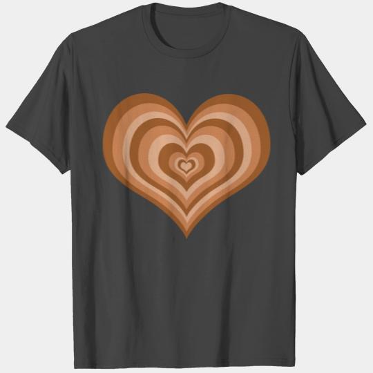 Cute Love Heart Coffee Latte Pattern Brown T Shirts