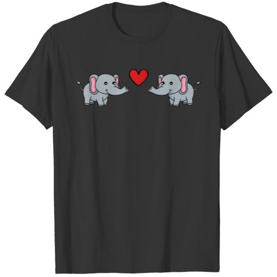 Elephant cartoon couple love T-shirt