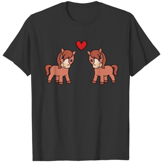 Horse cartoon animal couple love T-shirt