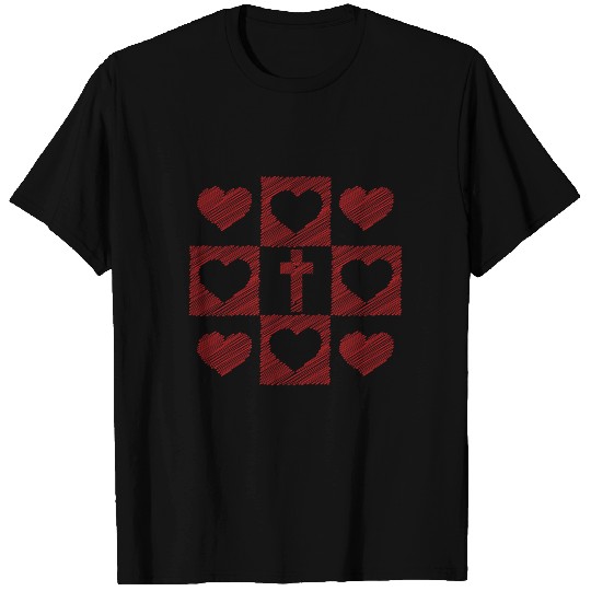 Hearts and Cross Christian Valentine T Shirts