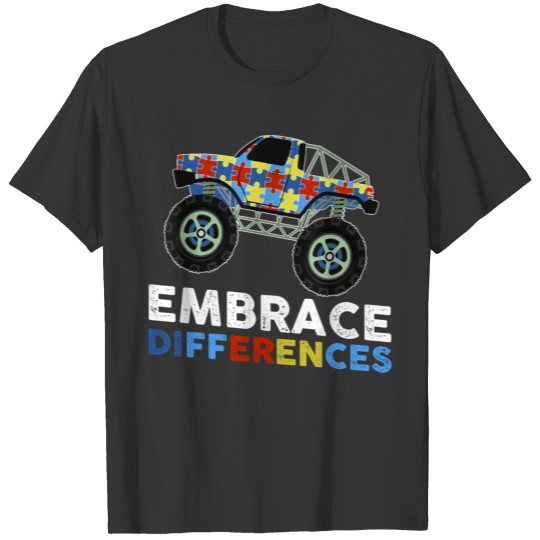 Embrace Differences Monster Truck Autism Awareness T-shirt