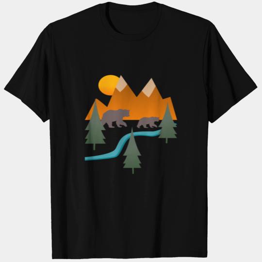 Mountains hiking bears river landscape T Shirts