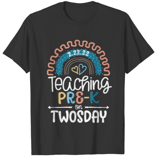 Teaching Pre-K on Twosday Organic Rainbow T-shirt