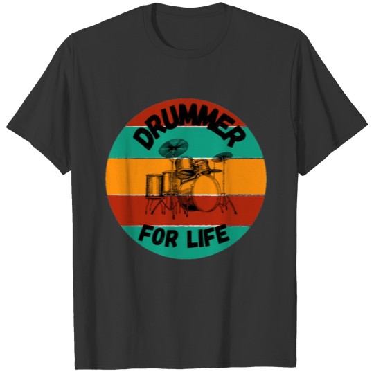 Funny Drummer for Life Sunset Design T-shirt