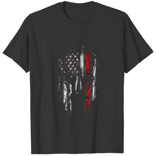 Thin Red Line Patriotic Spartan American Flag Fire T-shirt