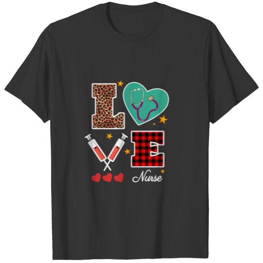 Love Nurse Valentine Nurse Leopard Print Plaid Hea T Shirts