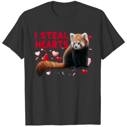 I Steal Hearts red panda Valentines Day T-shirt