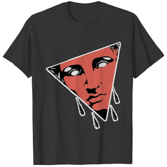 Beautiful cartoon woman's face in a triangle T-shirt