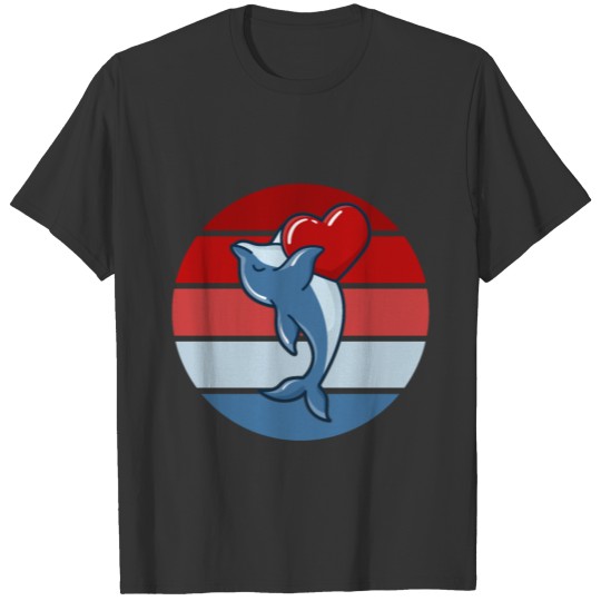 Retro Cute Dolphin With Valentines Heart T-shirt