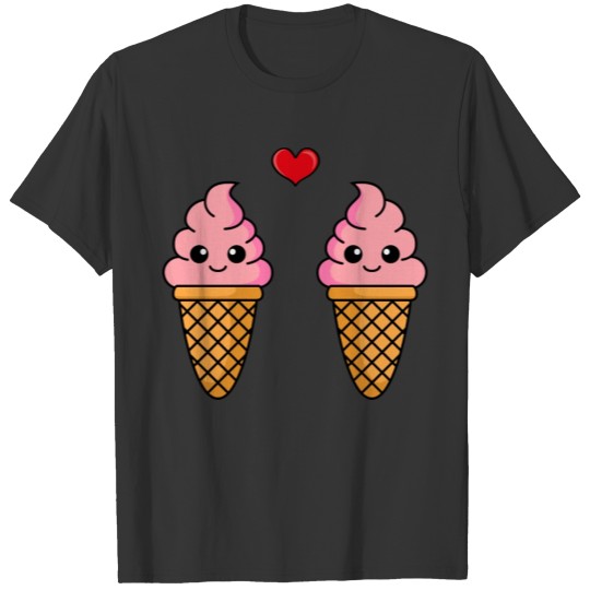 Ice cream cartoon couple love T-shirt