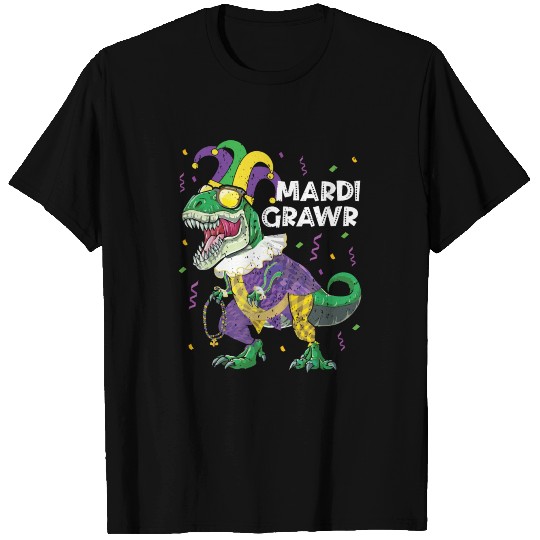 Mardi Grawr T Rex Dinosaur Mardi Gras Bead T Shirts