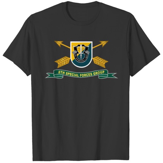 Army 8th Special Forces Group Flash w Br Ribbon T Shirts