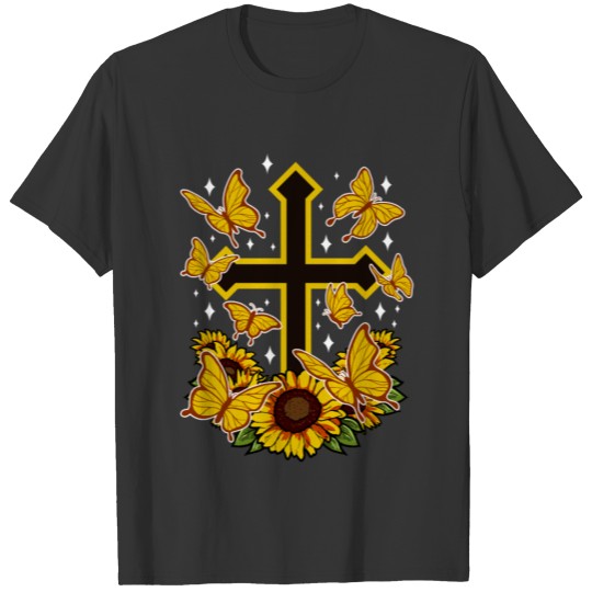 Butterfly Christian Cross Floral Sunflower T Shirts