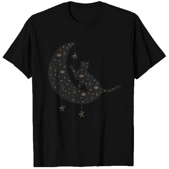 Celestial Cat on Moon T Shirts