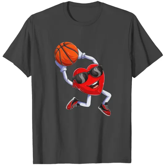 Dunking Heart Basketball Men Kid Boys Valentines T Shirts