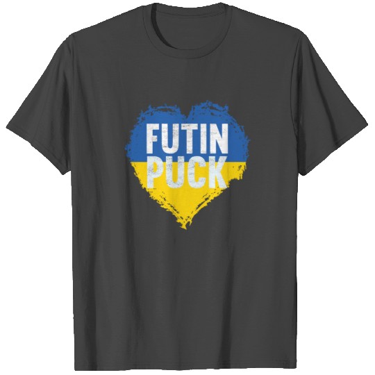 Support Ukraine Puck Futin Flag Heart T Shirts