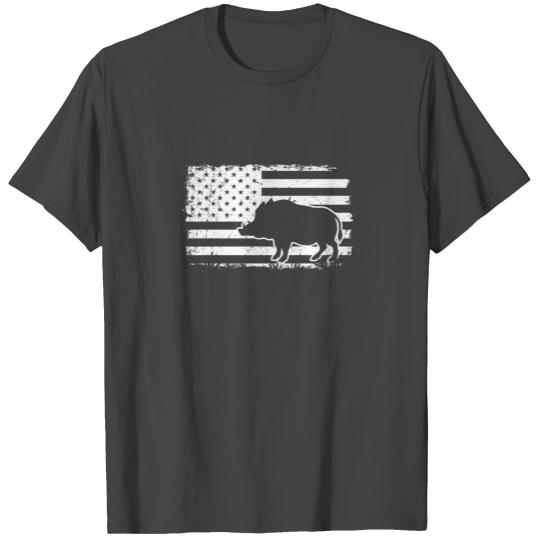 USA Flag Patriotic American Wild Pig Boar Hunting T Shirts