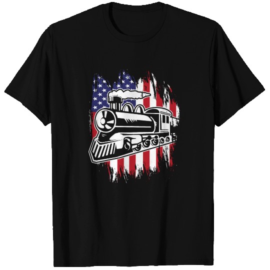 Locomotive Train US Flag 4th Of July T Shirts