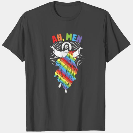 Jesus Christian Ah men funny lgbt gay pride jesus T Shirts