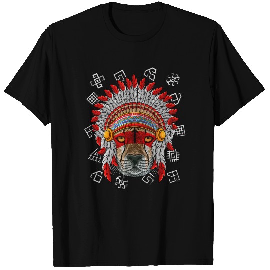 Indigenous Cheetah Native American Indian Headdres T Shirts