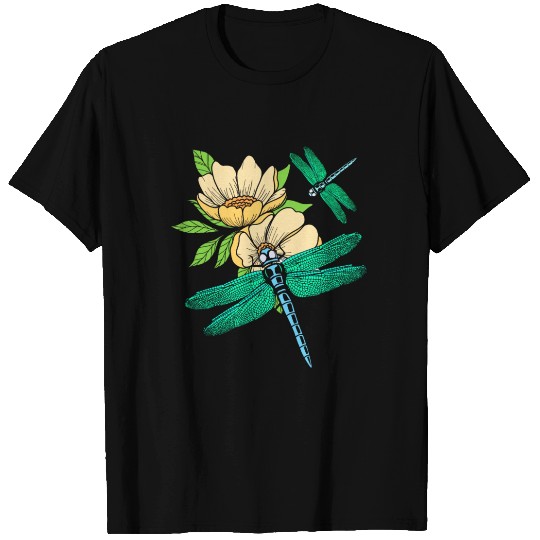 Dragonfly Lotus Floral Flowery Insects T Shirts