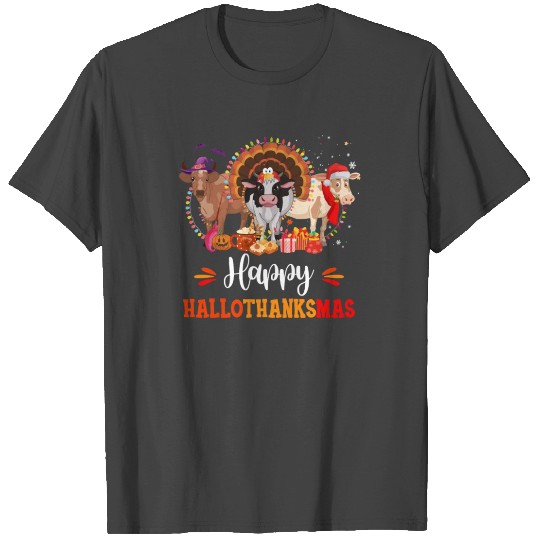 Cow Happy Hallothanksmas Cow Turkey Halloween Than T Shirts
