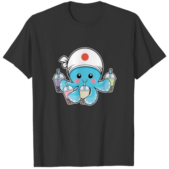 CuteKawaii Blue Octopus Boba Bubble Milk Tea T-shirt