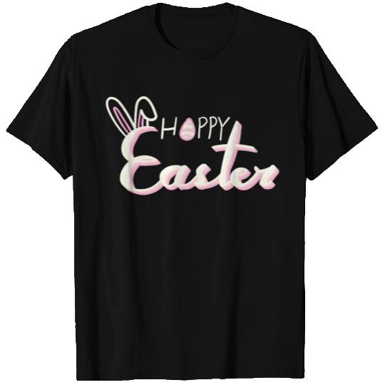 Hoppy Easter - Pastel Pink+White Bunny Typography T Shirts