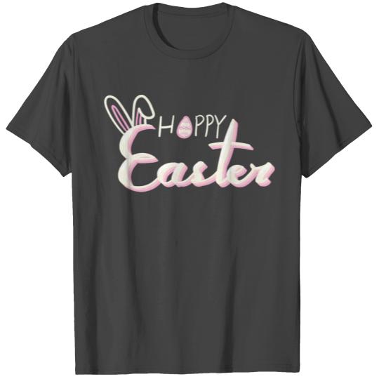 Hoppy Easter - Pastel Pink+White Bunny Typography T Shirts