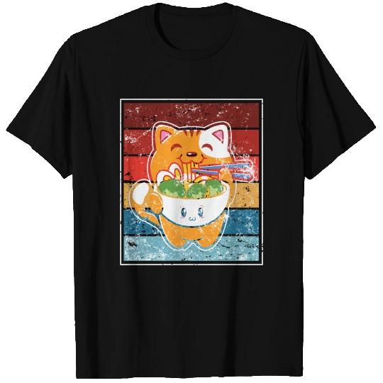 Cat eating ramen with retro style T Shirts