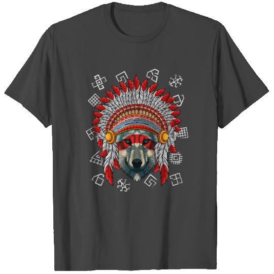 Indigenous Wolf Native American Indian Headdress T Shirts