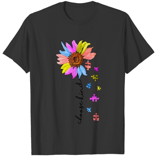 Choose Kind Sunflower Puzzle Pieces Autism T-shirt
