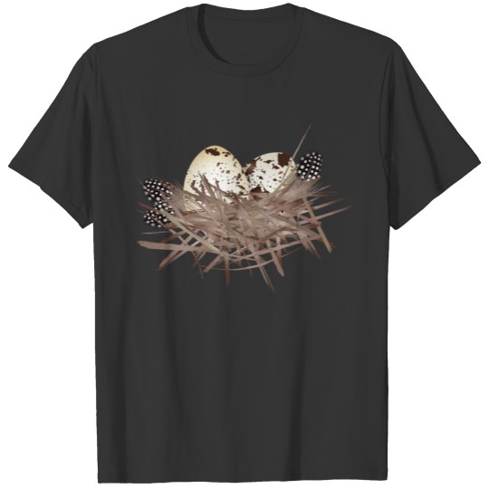 Quail eggs with guinea fowl feather in the nest T Shirts