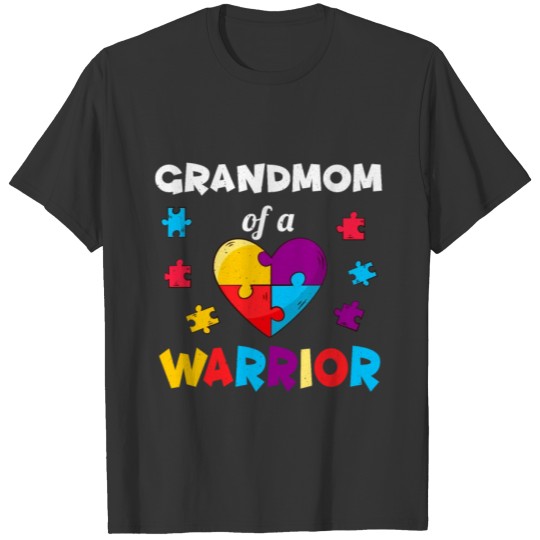 Grandmom Puzzle Warrior Heart Autism Awareness T-shirt