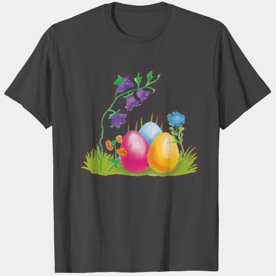 Flower Meadow with Easter Eggs Watercolor T Shirts
